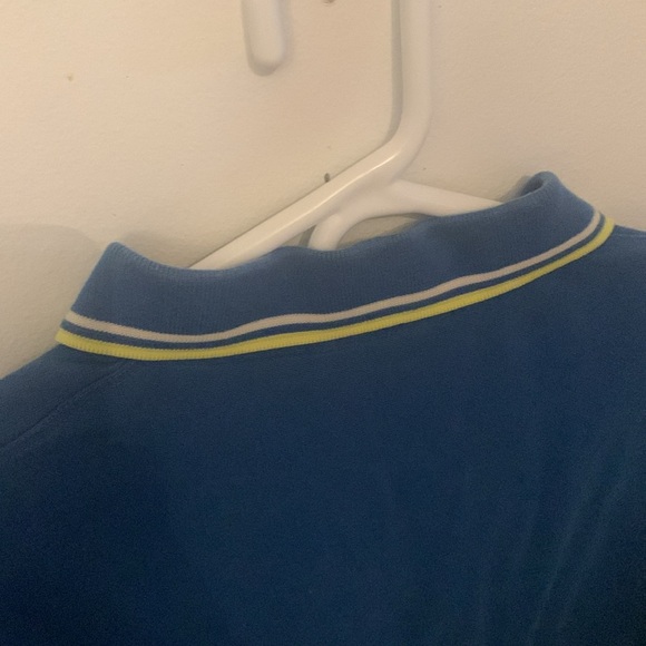 Gorgeous Fred Perry Mid Blue w/yellow and white trim Stretch Cotton Polo SZ L 44 - Picture 5 of 6